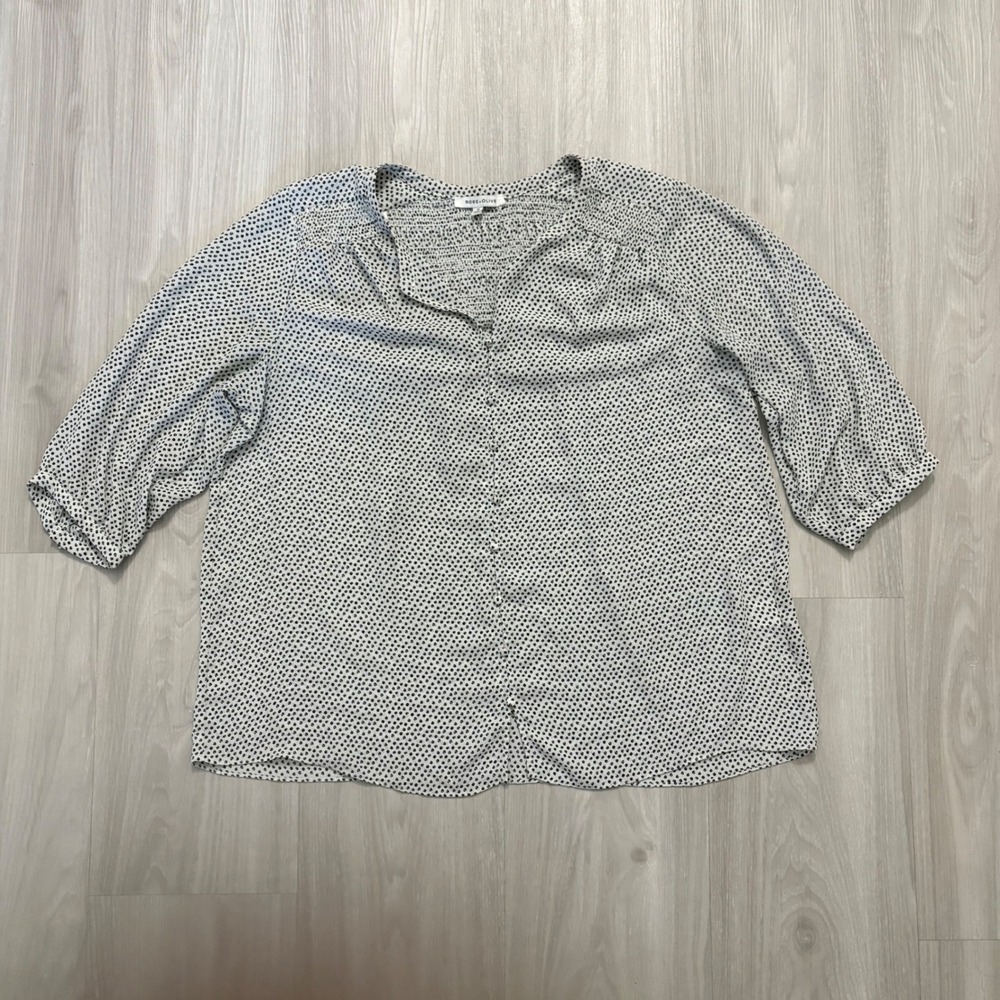 Rose Olive Smocked Bodice Polka Dot Blouse Top 1X